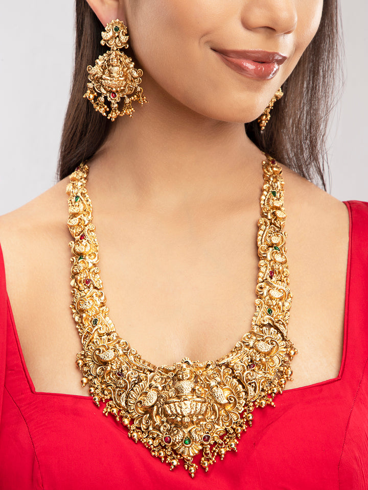 Priyaasi Gold Plated Goddess Laxmi Temple Jewellery Set