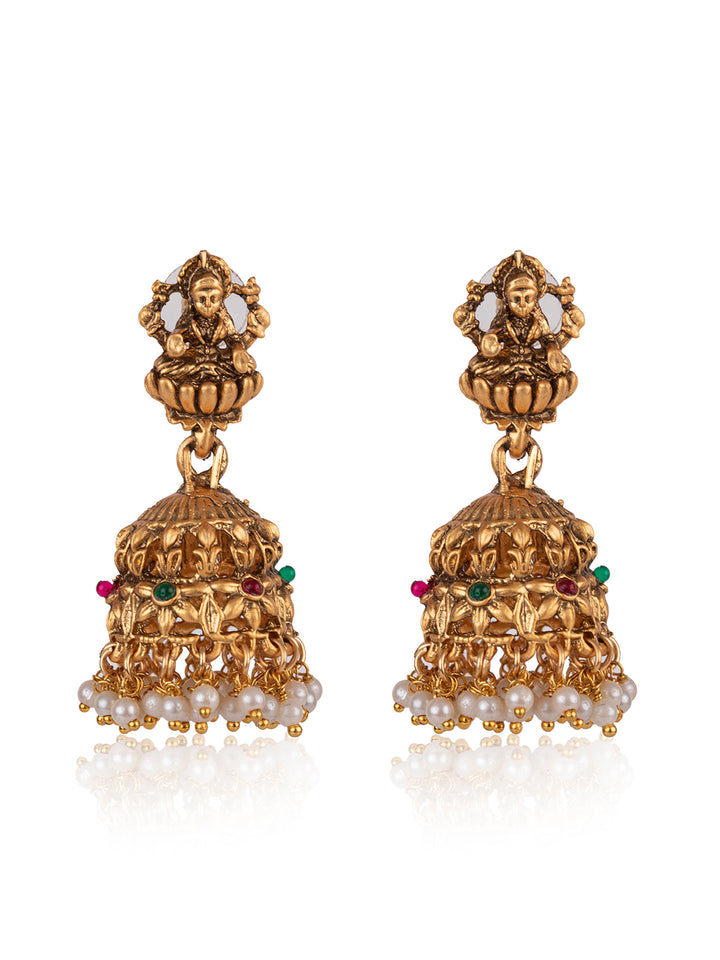 Priyaasi Goddess Laxmi Gold Plated Real Kemp Jewellery Set