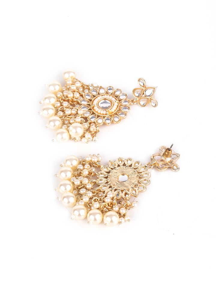 Priyaasi Gold & White Floral Kundan Jewellery Set