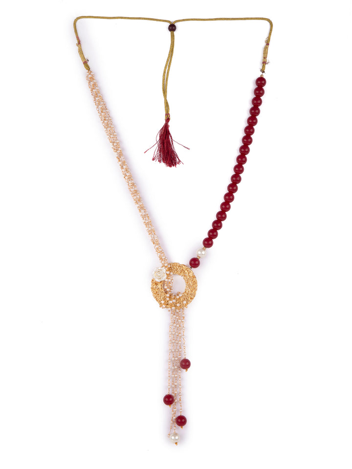 Priyaasi Red & White Beaded Gold Plated Floral Jewellery Set