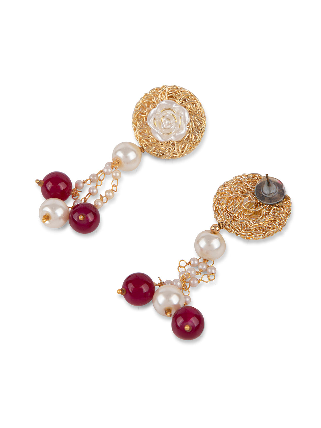 Priyaasi Red & White Beaded Gold Plated Floral Jewellery Set