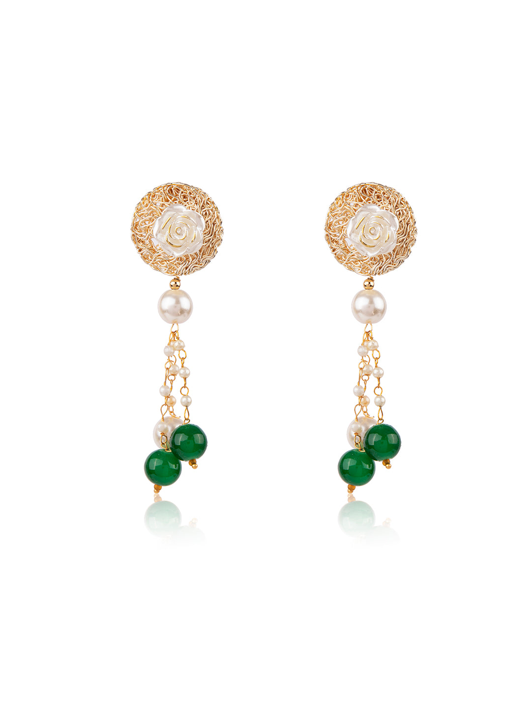Priyaasi Green & White Beaded Gold Plated Floral Jewellery Set