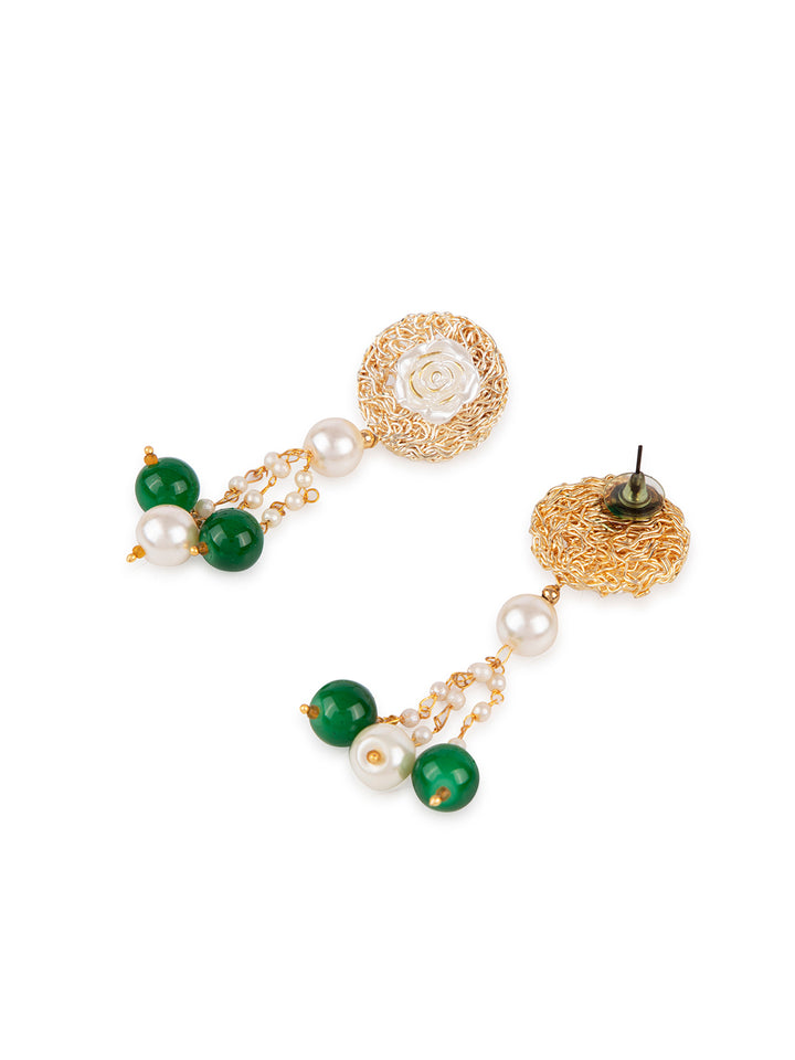 Priyaasi Green & White Beaded Gold Plated Floral Jewellery Set