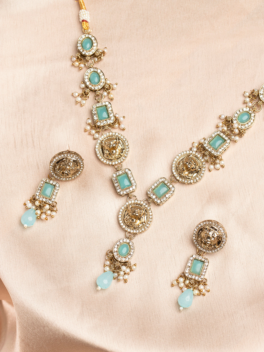 Priyaasi Sky Blue Stone Studded Gold Plated Jewellery Set