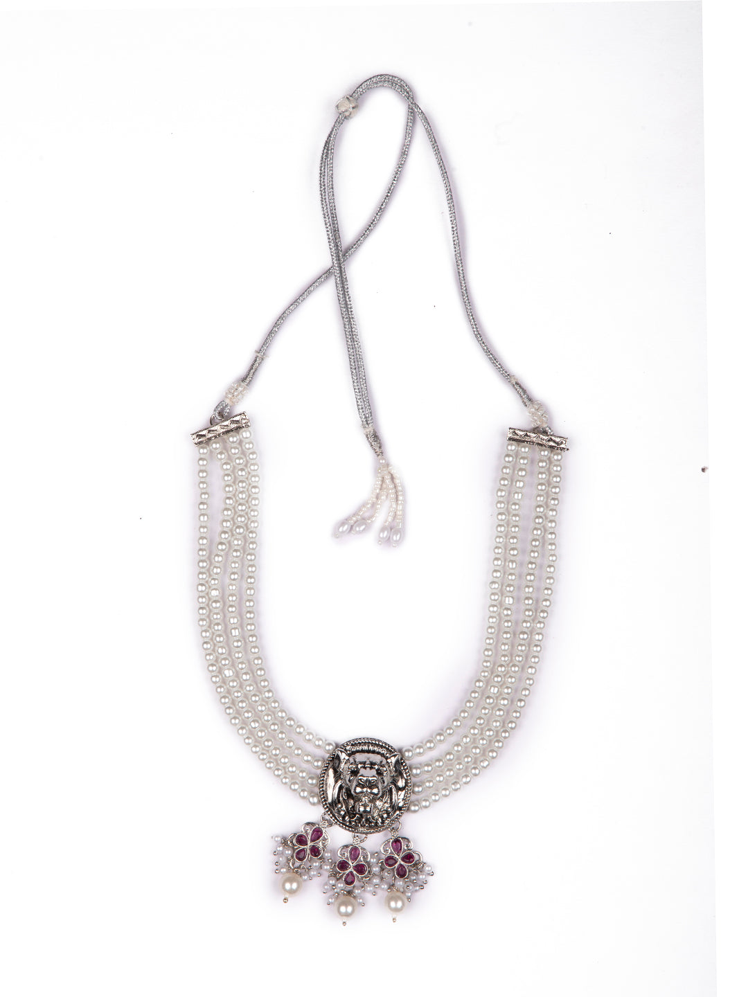 Priyaasi White Pearl Silver Plated Lion Jewellery Set