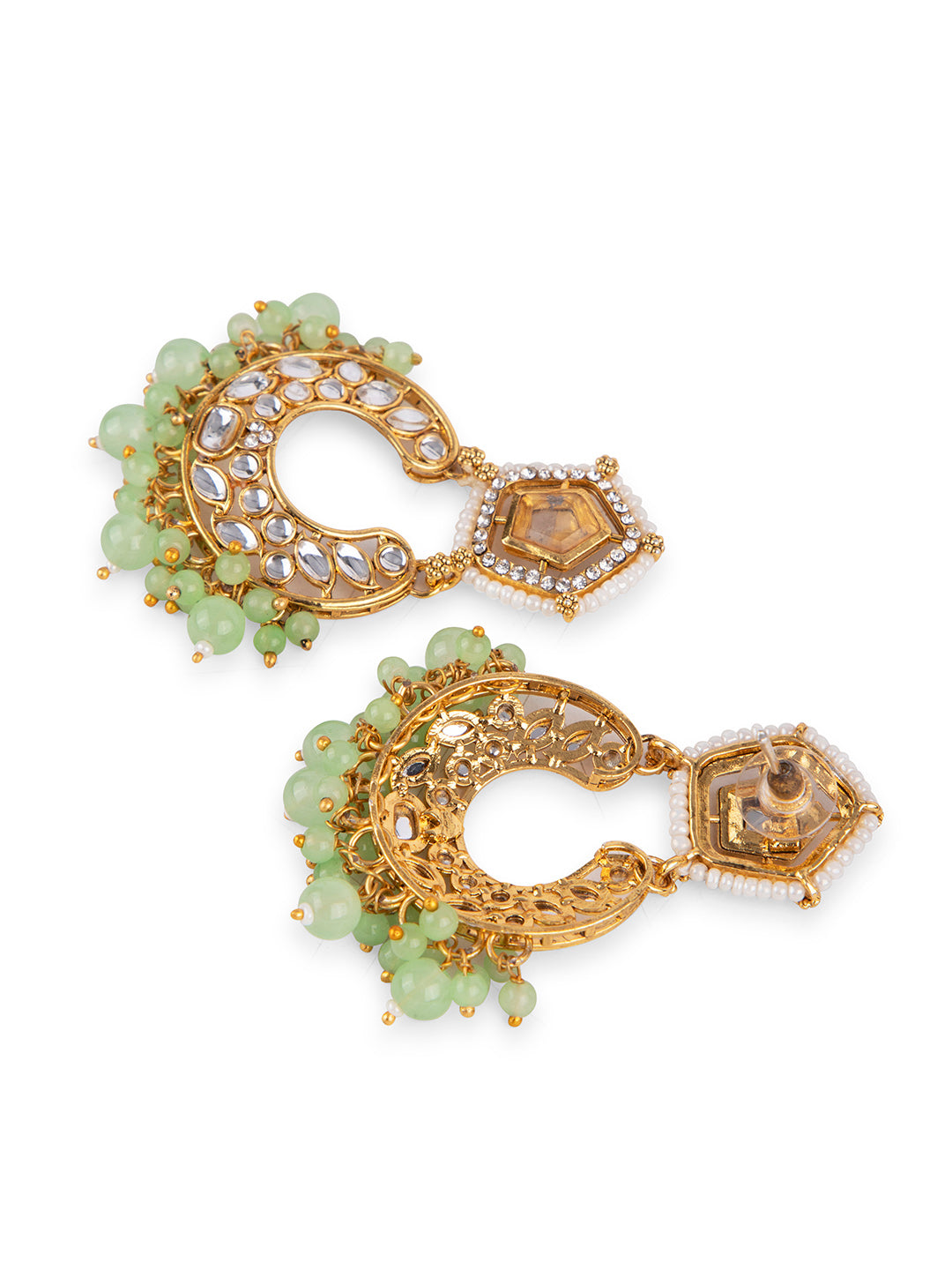 Priyaasi Mint Green Beaded Gold Plated Kundan Jewellery Set with Maangtika