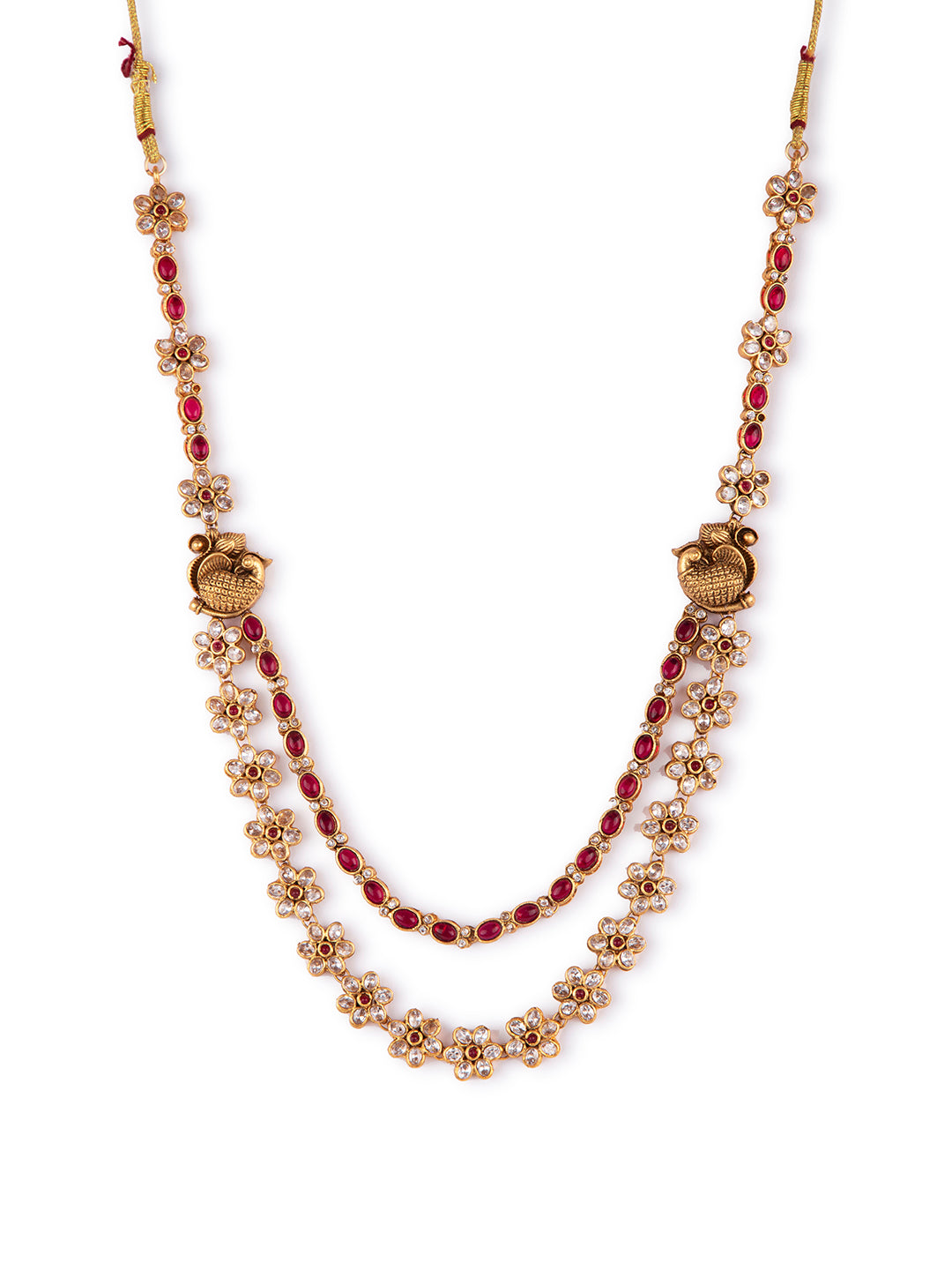 Priyaasi Red & Gold Plated Floral Layered Jewellery Set