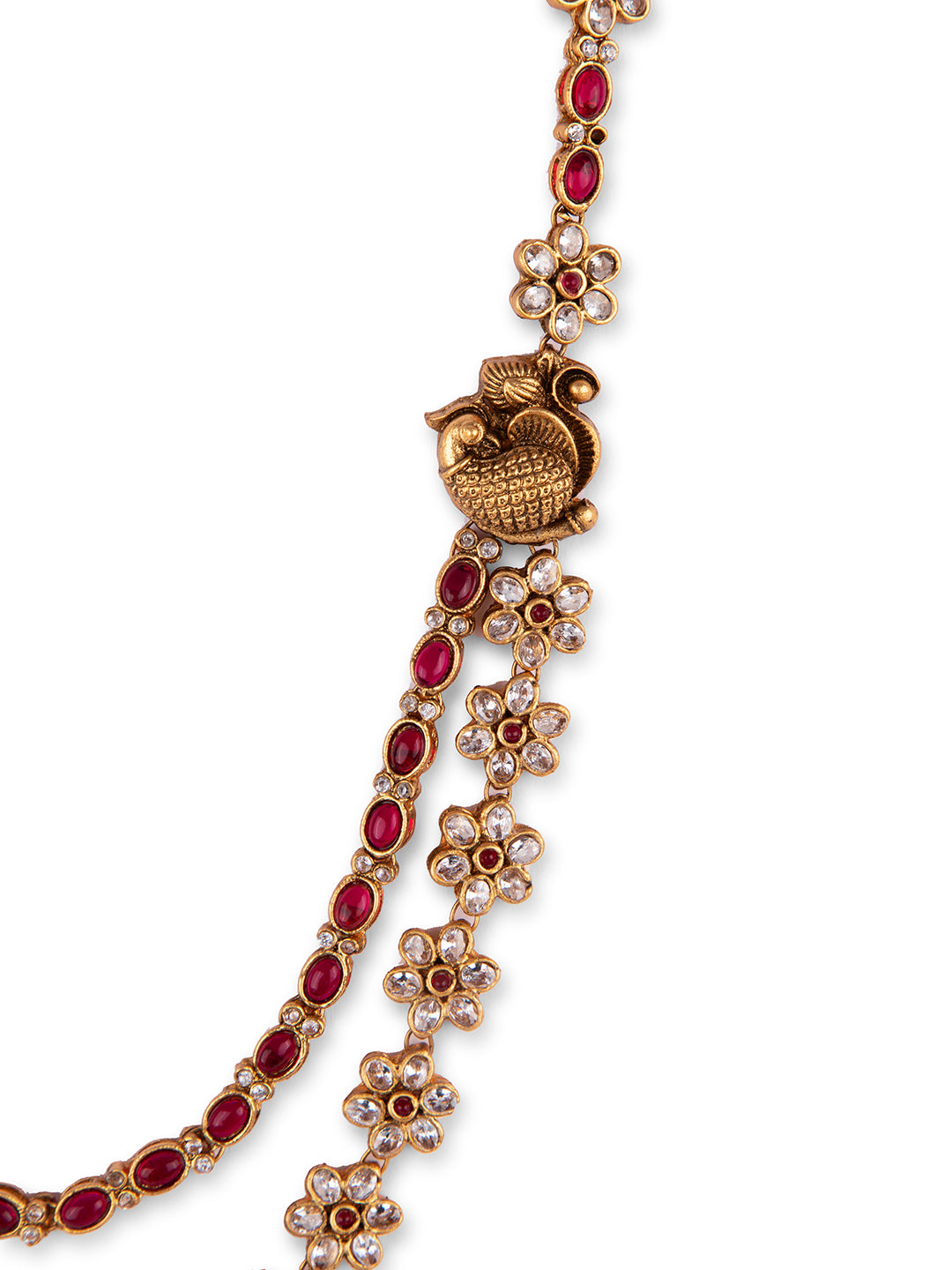 Priyaasi Red & Gold Plated Floral Layered Jewellery Set