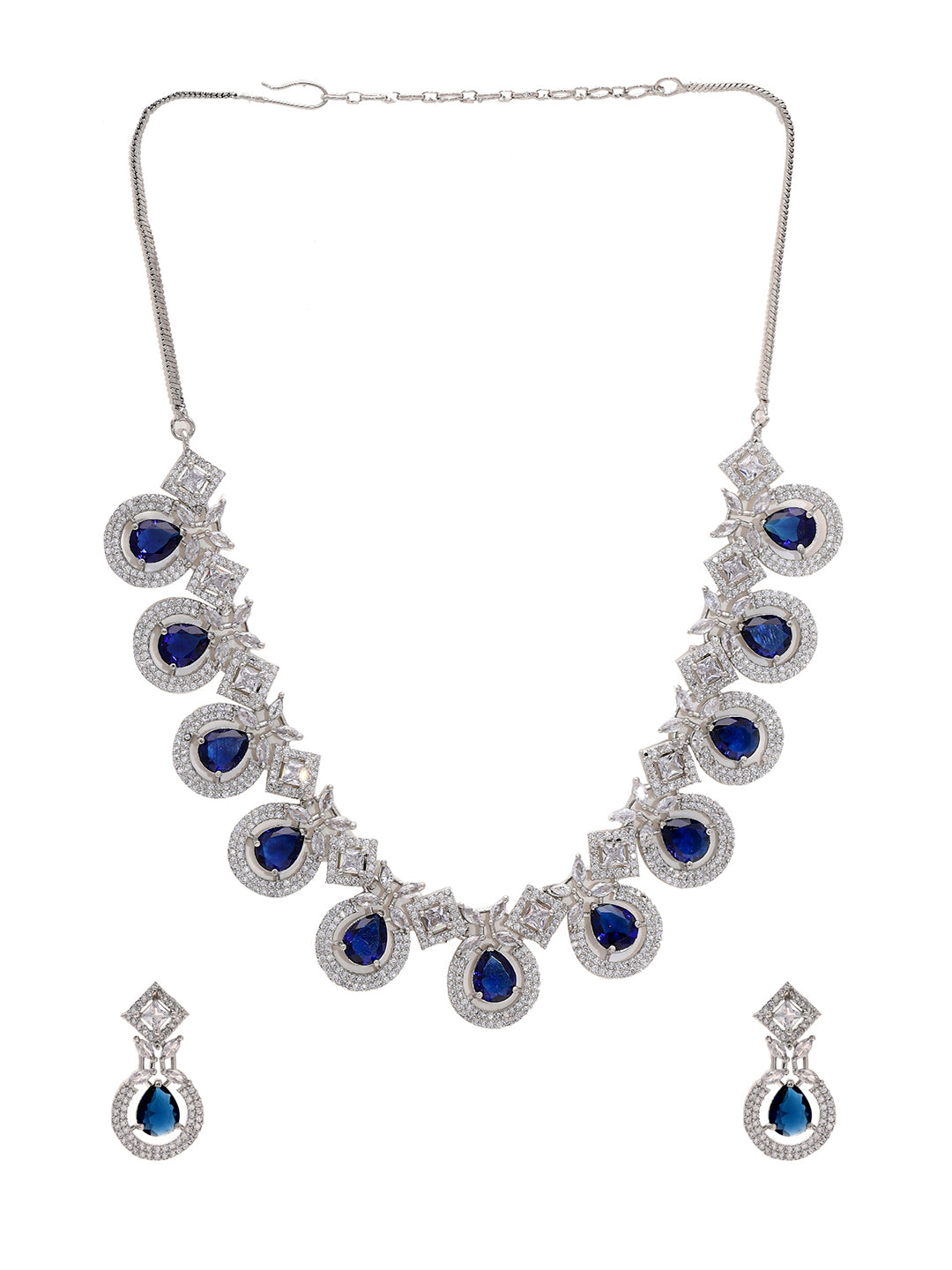 Priyaasi Radiant American Diamond and Blue Stones Jewellery Set