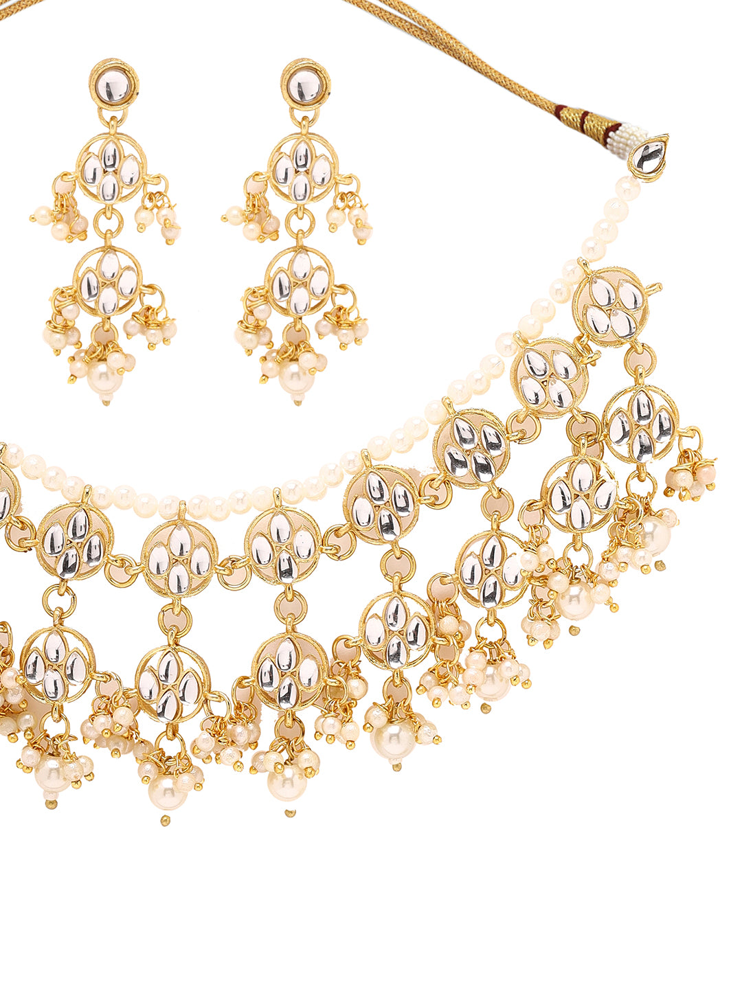 Priyaasi Opulent Radiance Kundan and Pearl Gold-Plated Jewelry Set with Elegant Earrings
