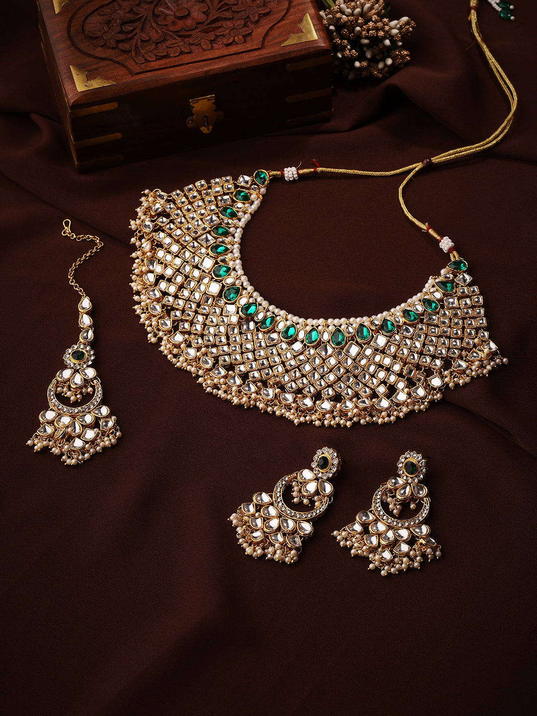 Priyaasi Majestic Chandbali Jewellery Set with Maangtika