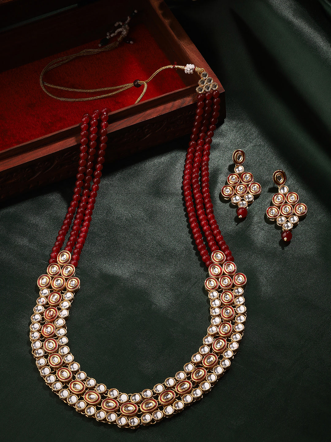 Priyaasi Crimson Elegance with Kundans and Ruby Stones in Exquisite Jewelry Set