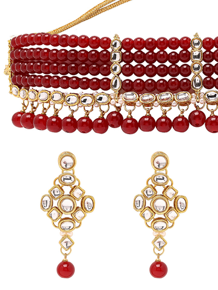Priyaasi Regal Radiance Kundan and Ruby Jewellery Set with Maangtika