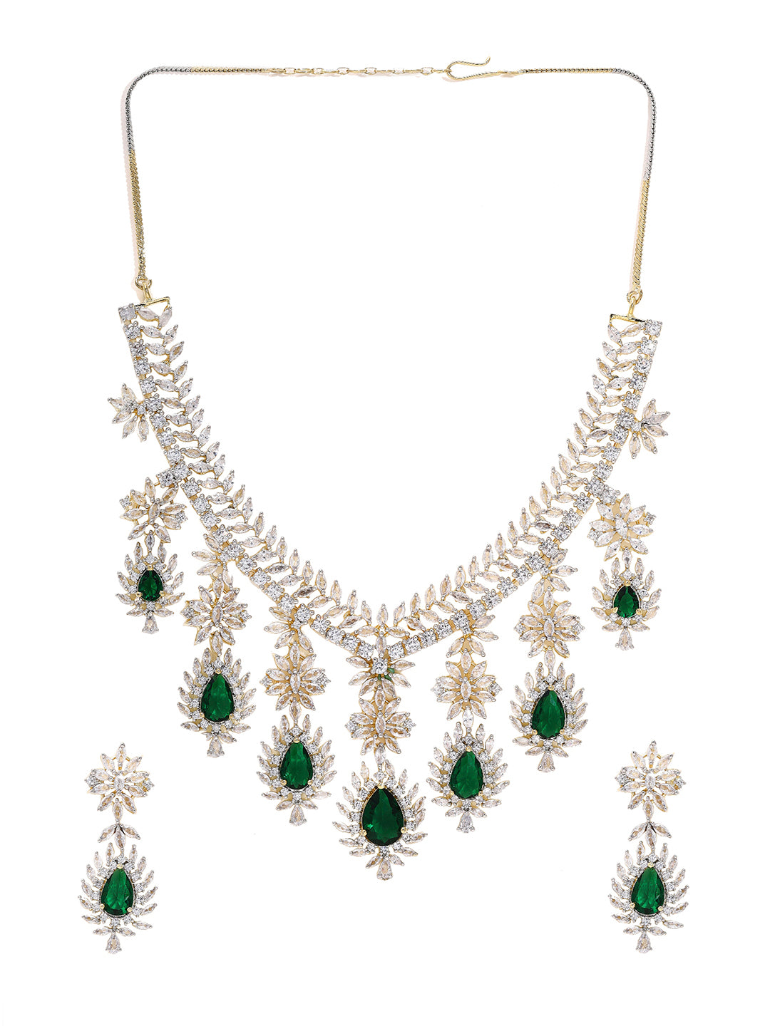 Priyaasi Dazzling American Diamond and Green Stones Jewellery Set