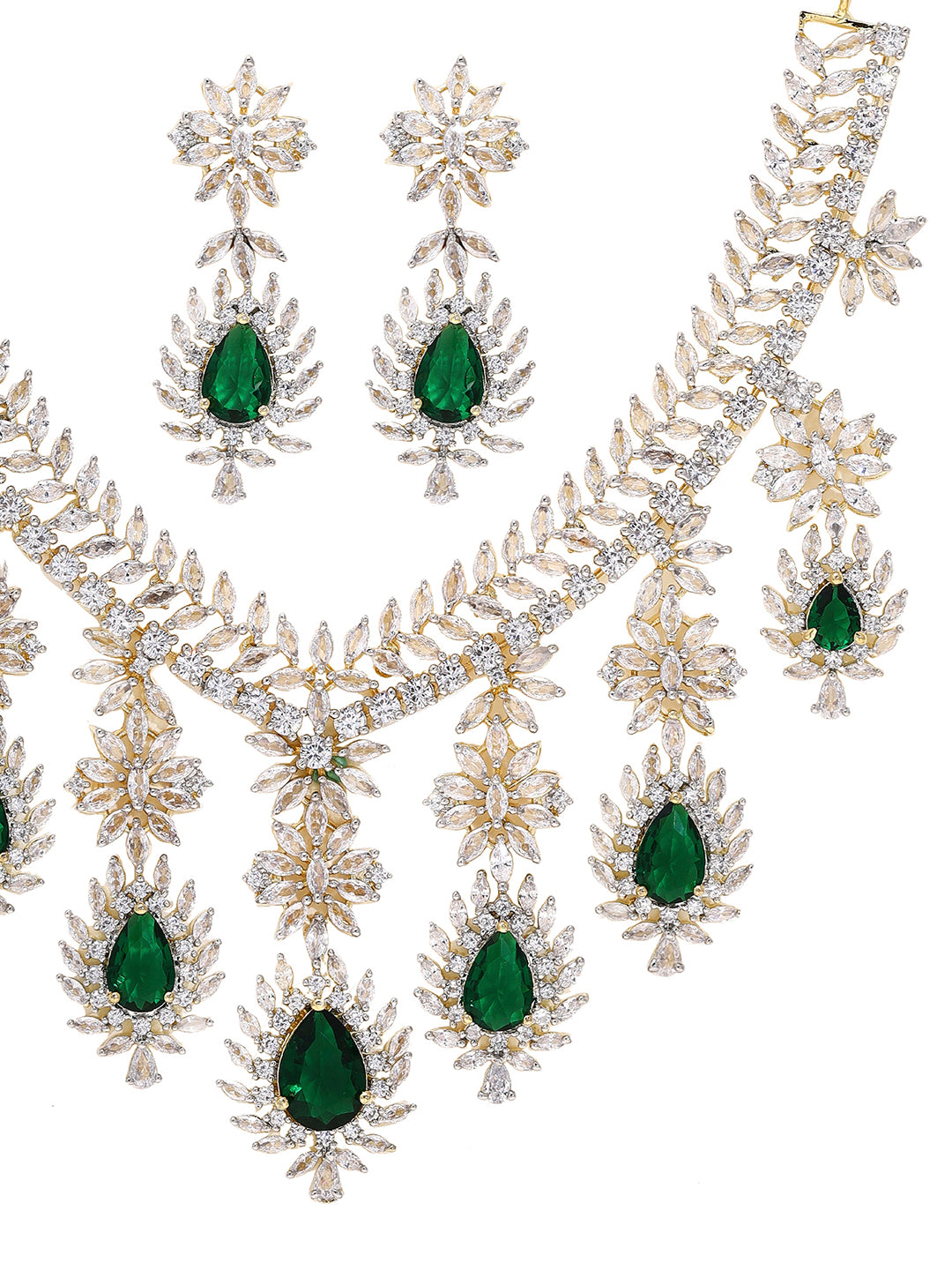 Priyaasi Dazzling American Diamond and Green Stones Jewellery Set