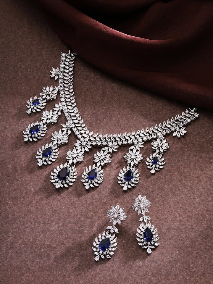 Priyaasi Radiant Elegance American Diamond and Blue Stones Jewellery Set