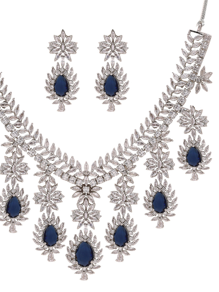 Priyaasi Radiant Elegance American Diamond and Blue Stones Jewellery Set