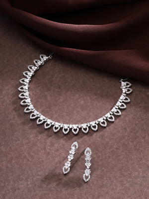 Priyaasi Dashing Silver-Plated American Diamond Jewelry Set