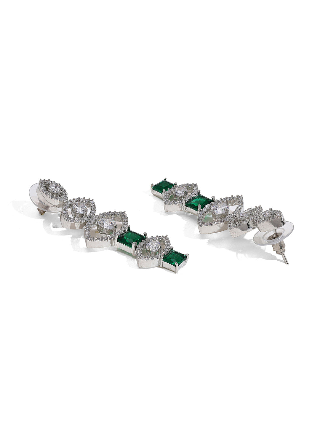 Priyaasi Silver-Plated American Diamond Jewellery Set in Stunning Green Earring