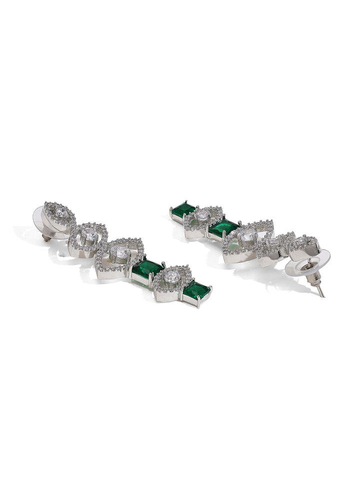 Priyaasi Silver-Plated American Diamond Jewellery Set in Stunning Green Earring