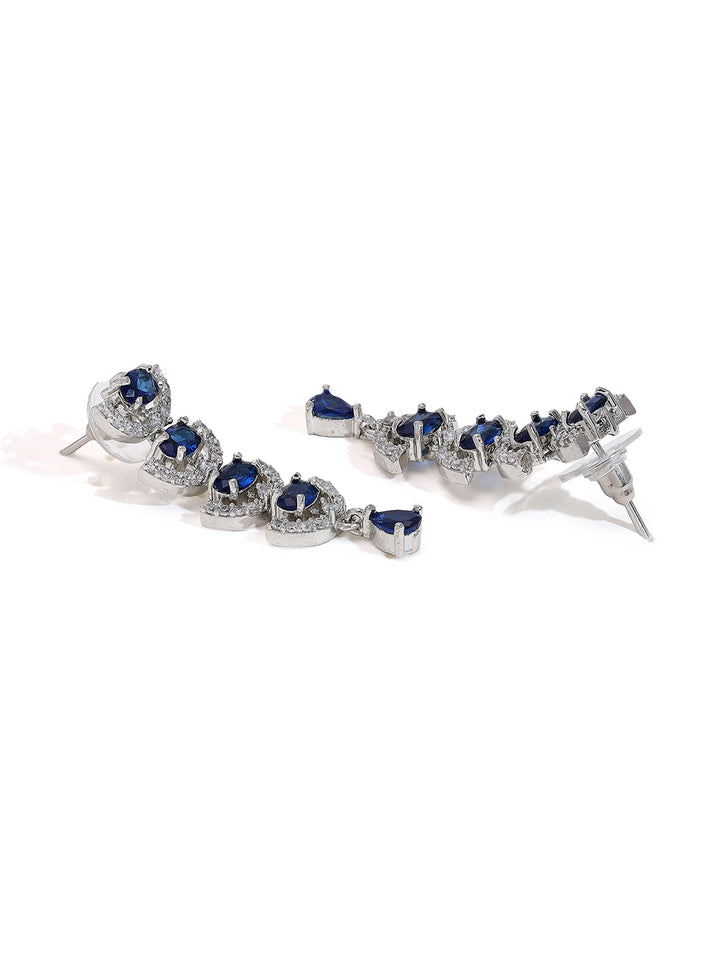 Priyaasi Exquisite Elegance Silver-Plated American Diamond Earrings with Stunning Blue Stones