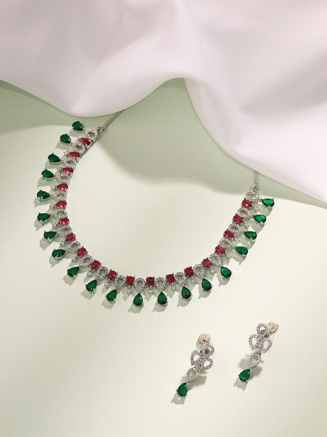 Priyaasi American Diamond Jewellery Set with Silver Plating and Charming Stones