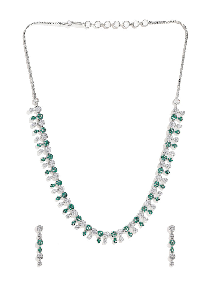 Priyaasi Silver-Plated Splendor with American Diamonds and Enchanting Green Stones