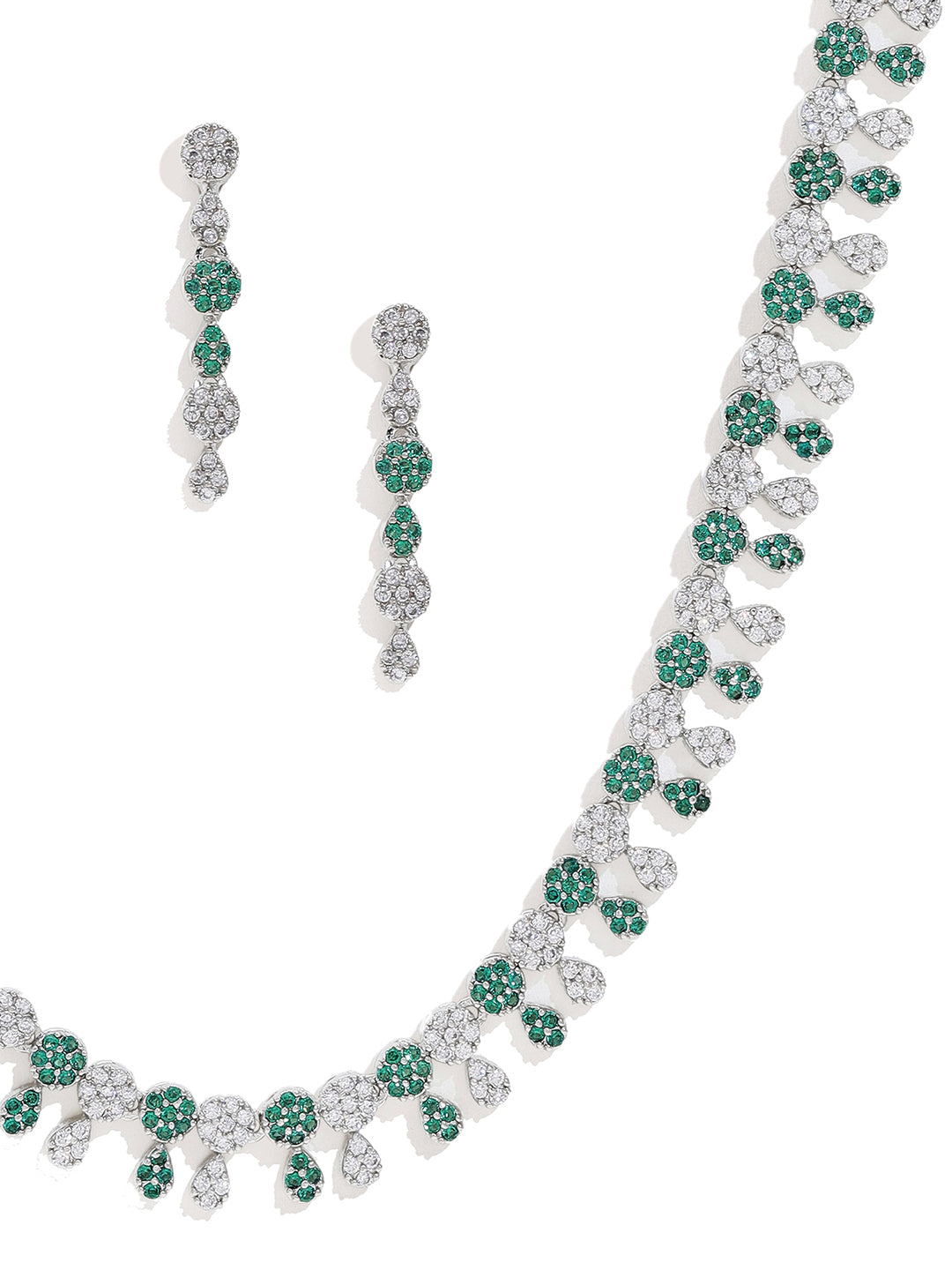 Priyaasi Silver-Plated Splendor with American Diamonds and Enchanting Green Stones