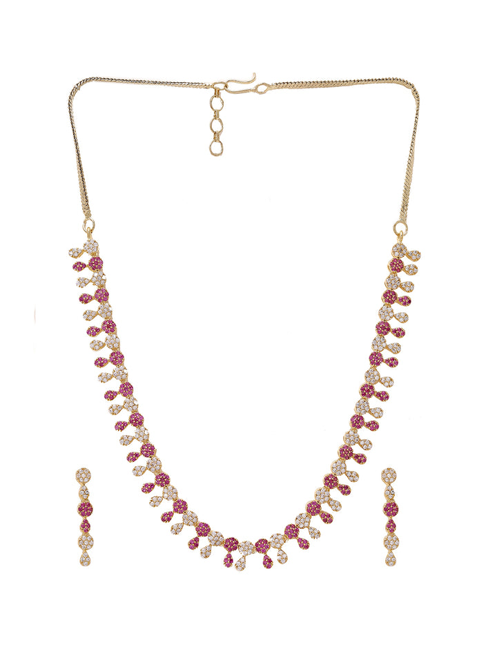 Priyaasi Gilded Opulence: American Diamonds and Rubies with Gold Plating Jewellery Set