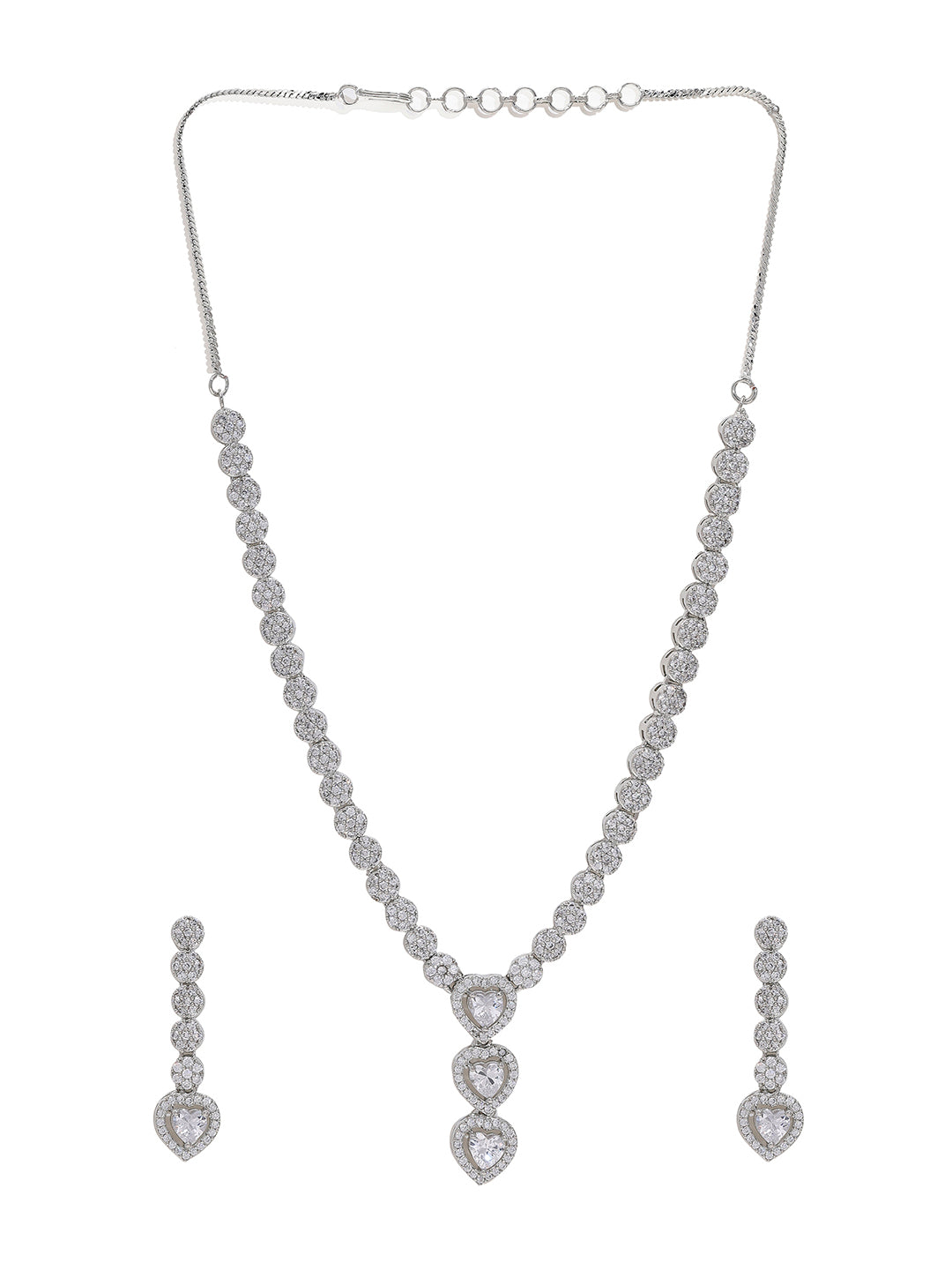 Priyaasi Sterling Silver Plated American Diamond Jewelry Set with Heart-Shaped Brilliance
