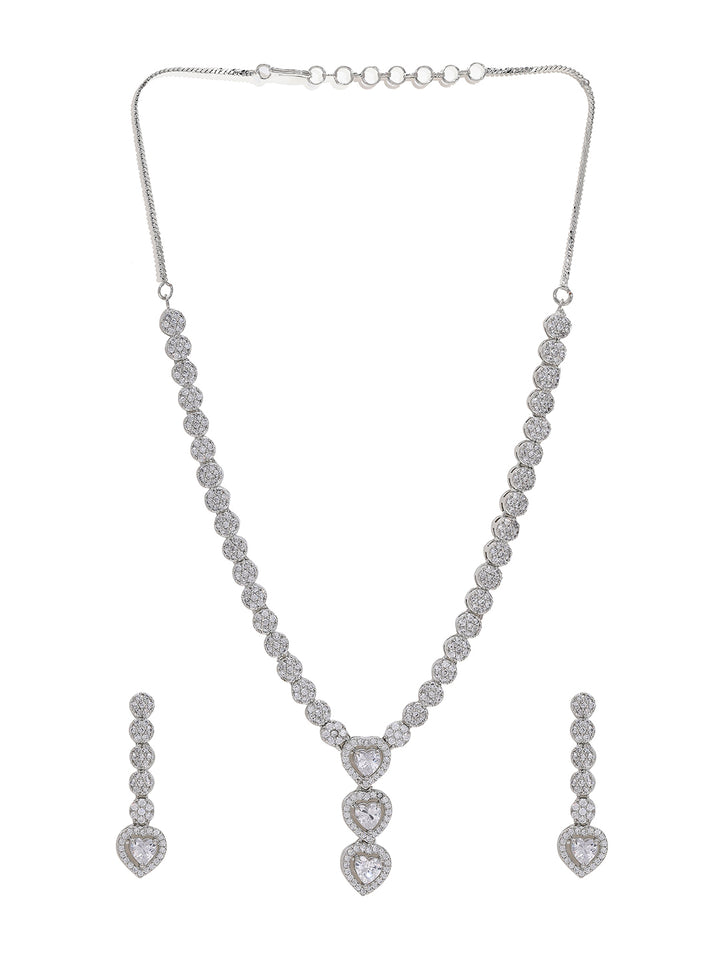 Priyaasi Sterling Silver Plated American Diamond Jewelry Set with Heart-Shaped Brilliance