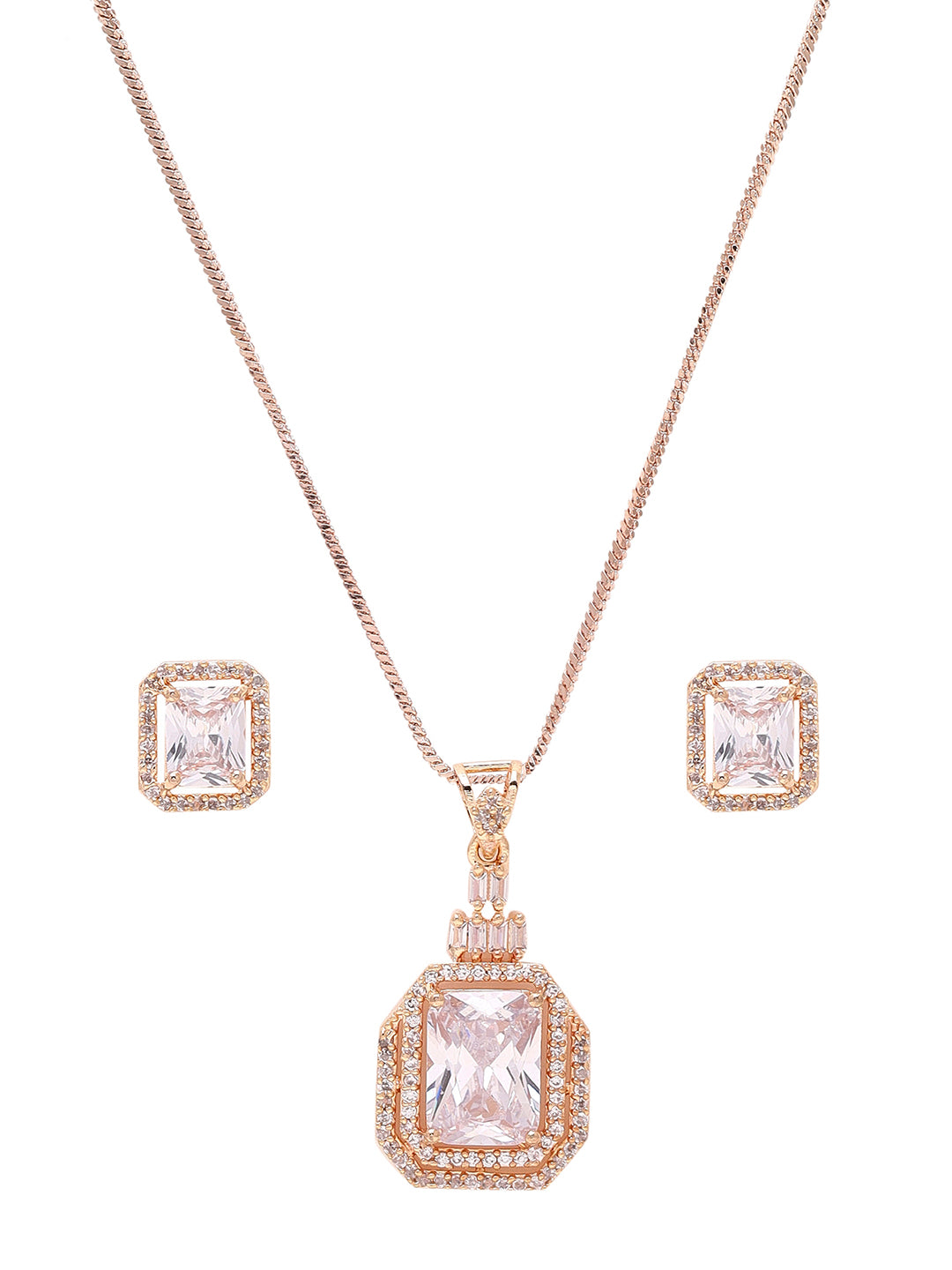 Priyaasi Radiant Rose Gold Plated American Diamond Jewellery Set with Exquisite Ring
