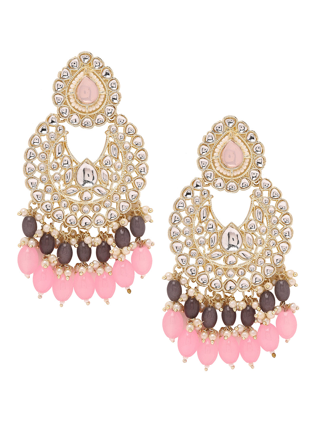 Priyaasi Exquisite Glamour Kundan Choker Set with Chandbali Earrings Adorned with Pink and Grey Stones