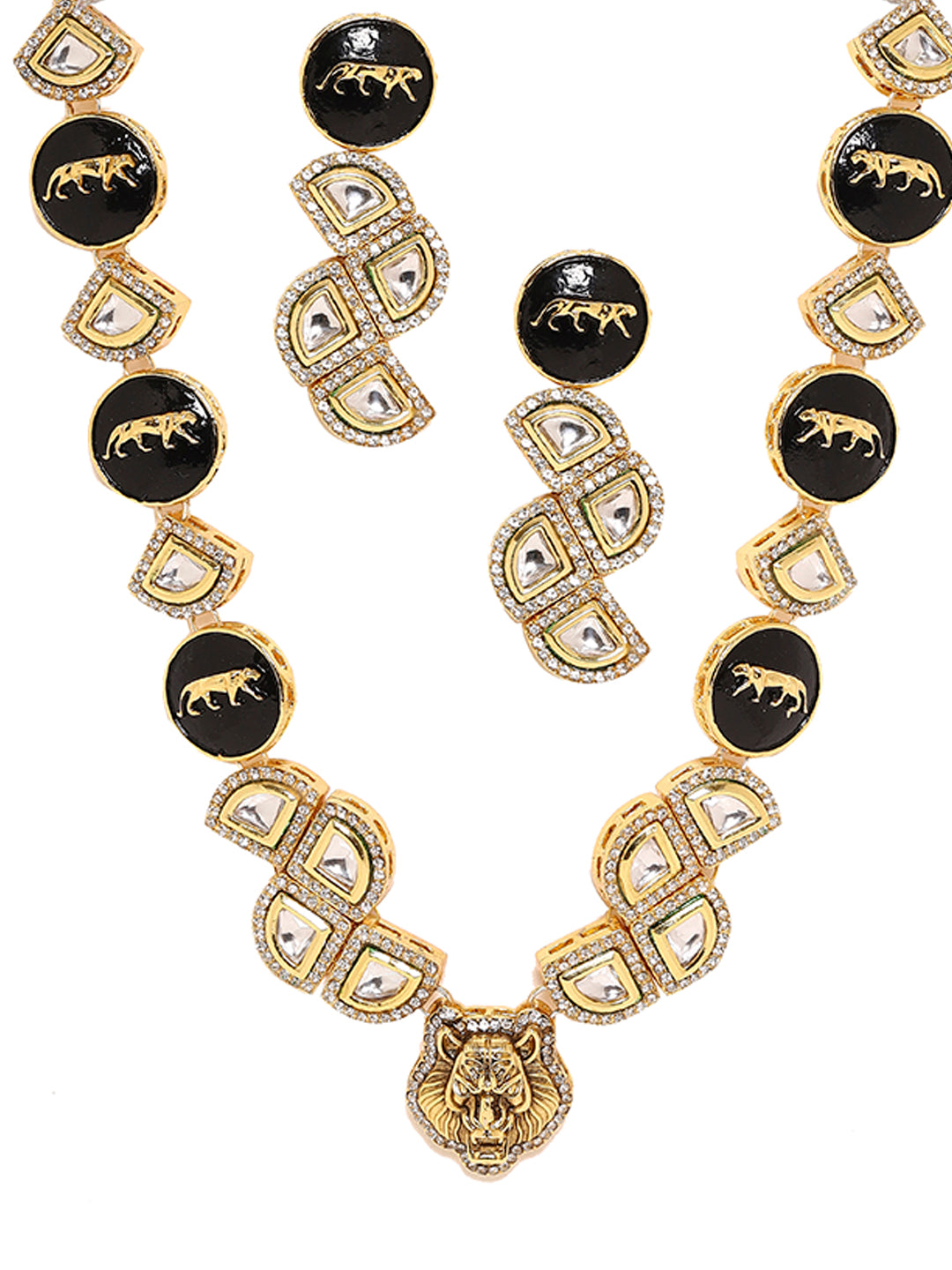 Priyaasi Majestic Mane Kundan Lion Face Jewellery Set