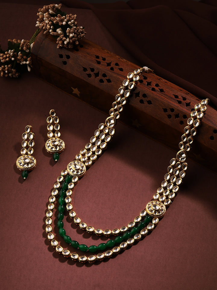 Priyaasi Serenity in Style with Kundan and Green Stones Jewellery Set
