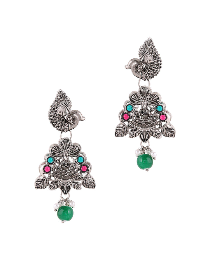 Priyaasi Silver Plated Green and Ruby Jewellery Set