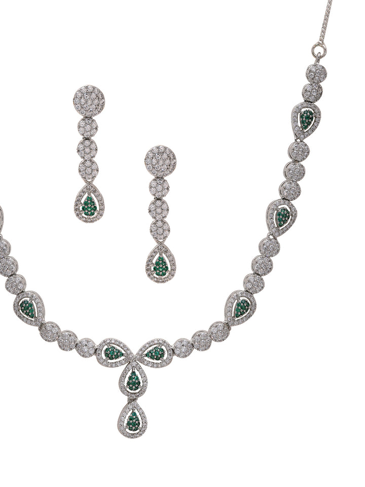Priyaasi American Diamond Jewellery Set with Lustrous Green Stones