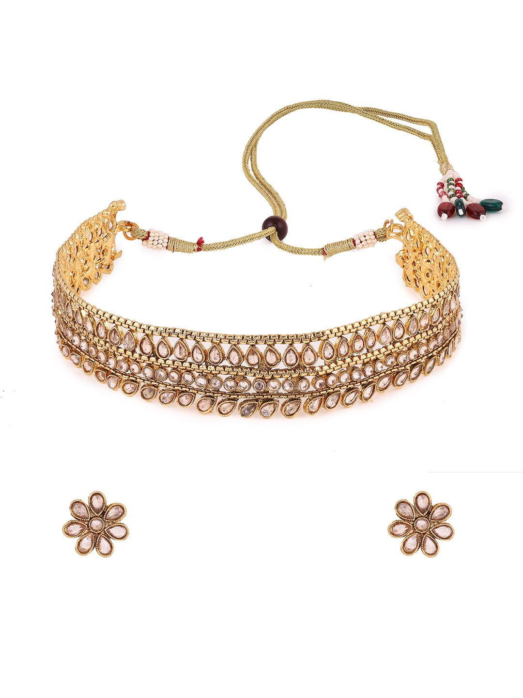 Priyaasi Gold Stones Floral Choker Jewellery Set