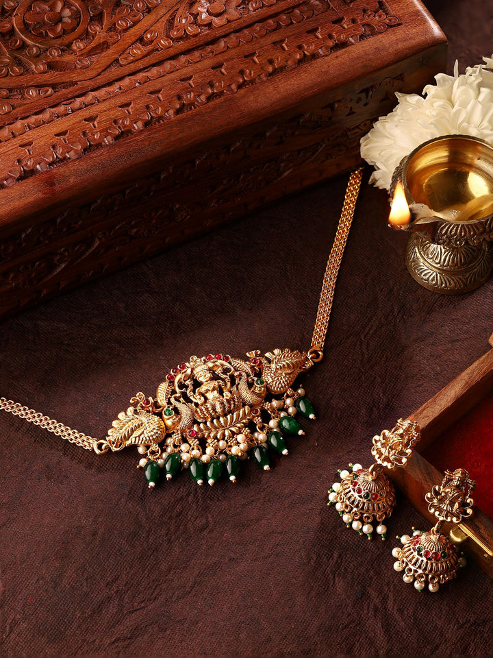 Priyaasi Temple Goddess Green Beads Jewellery Set