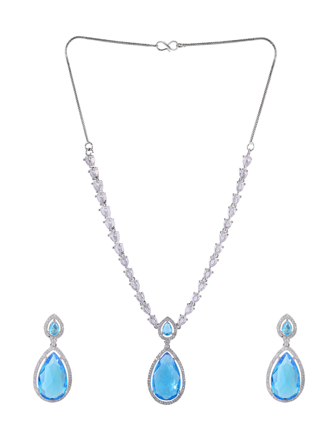 Priyaasi American Diamond Blue Stoned Jewellery Set