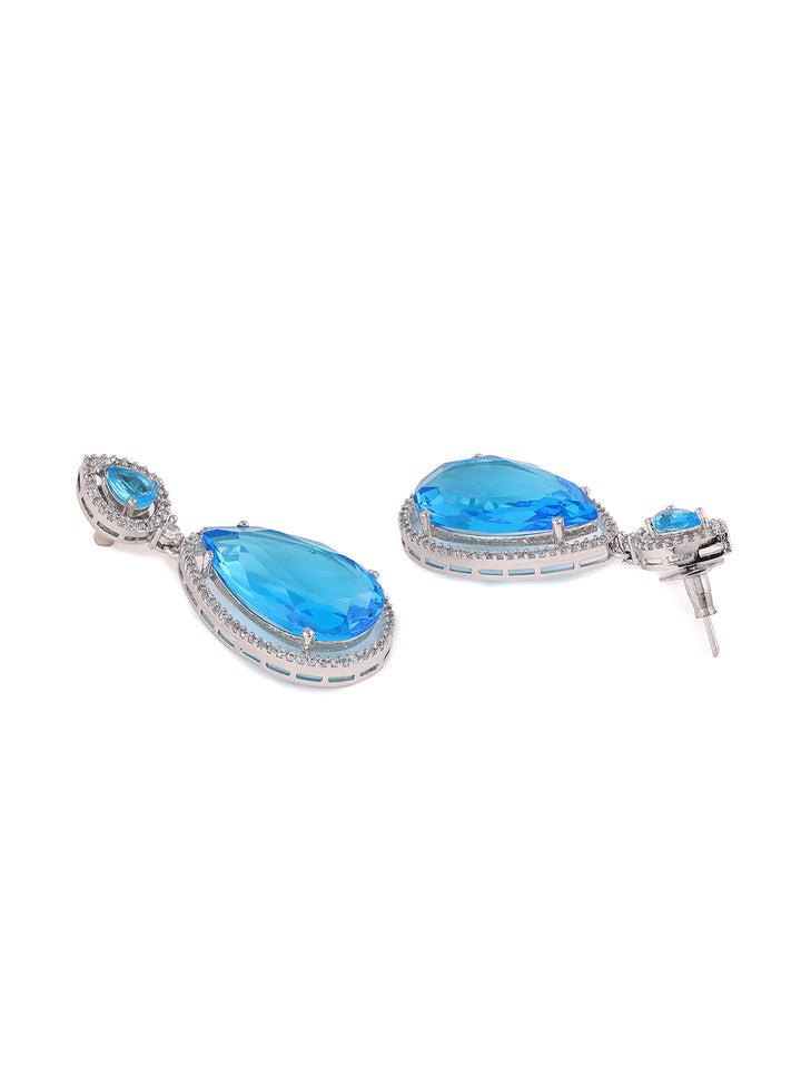 Priyaasi American Diamond Blue Stoned Jewellery Set