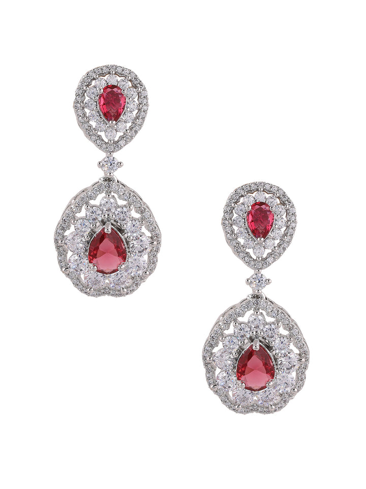 Priyaasi American Diamond Floral Red Jewellery Set