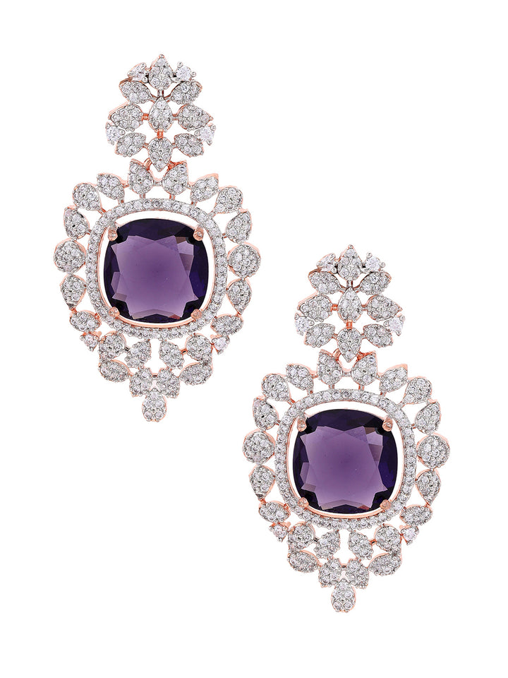 Priyaasi Royal Elegance Purple Stoned American Diamond Rose Gold Jewellery Set