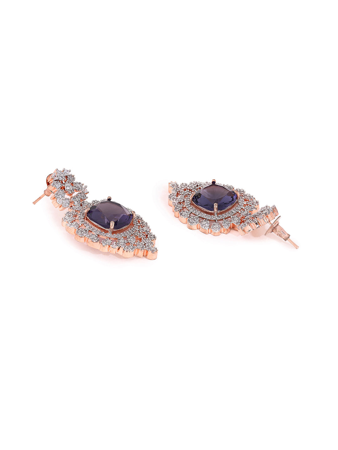 Priyaasi Royal Elegance Purple Stoned American Diamond Rose Gold Jewellery Set