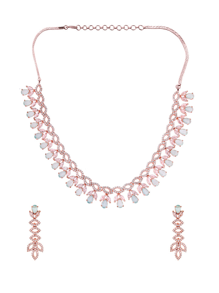 Priyaasi Chic American Diamond Mint Stoned Rose Gold Jewellery Set