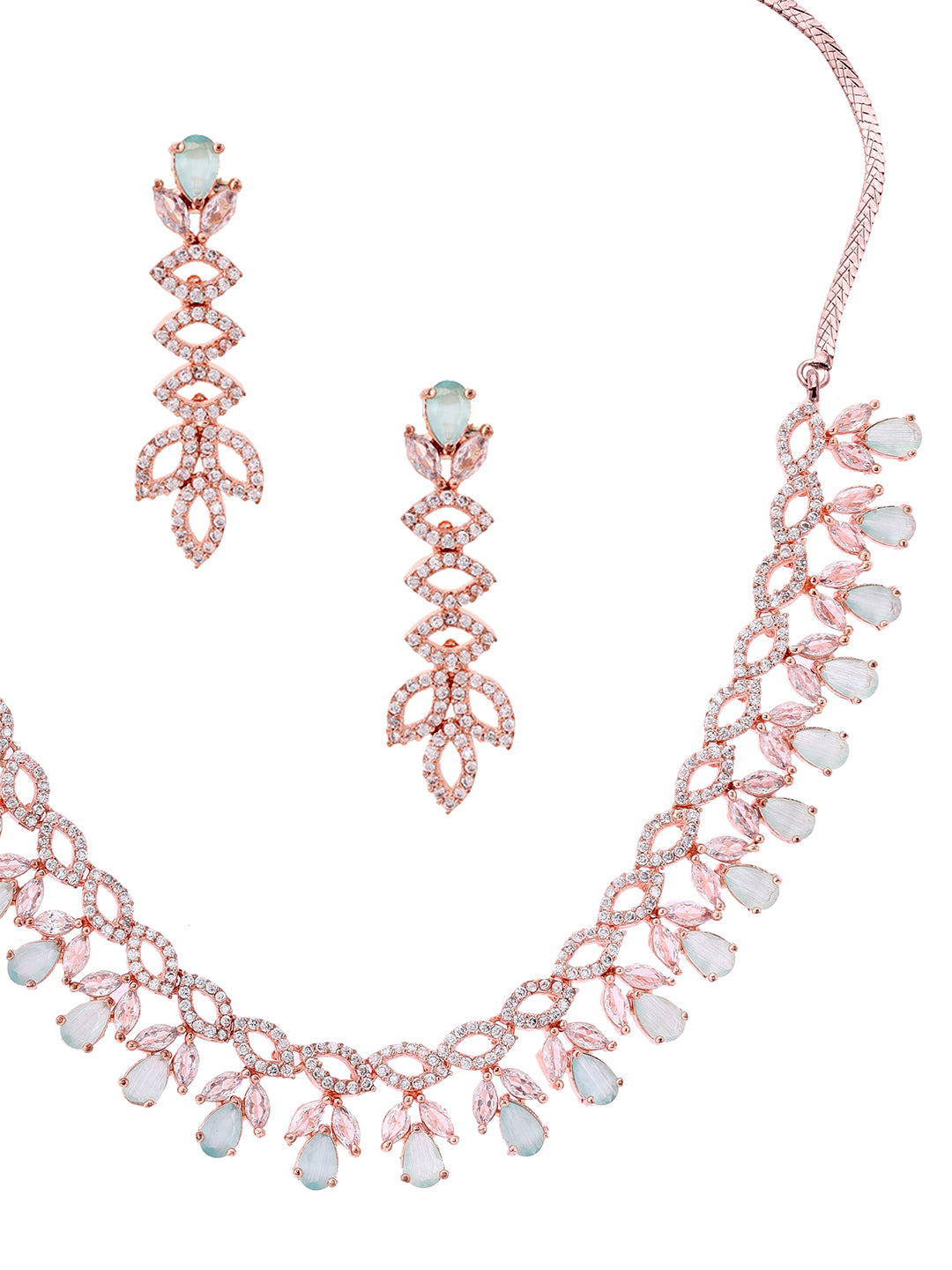 Priyaasi Chic American Diamond Mint Stoned Rose Gold Jewellery Set