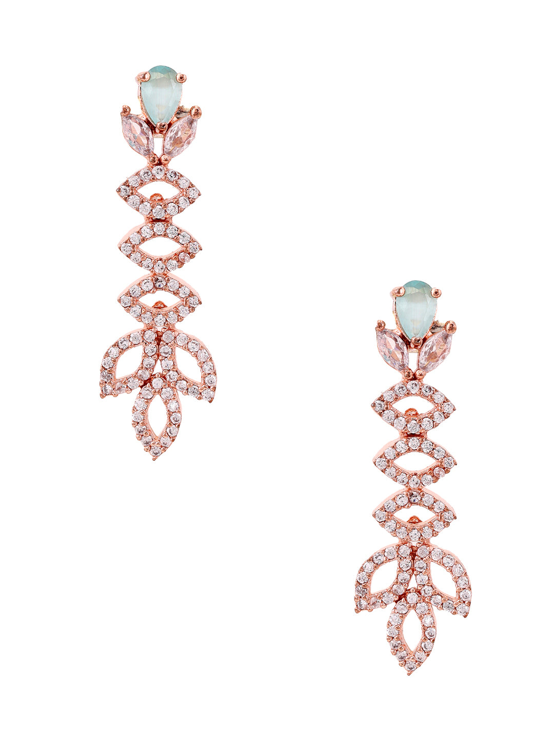 Priyaasi Chic American Diamond Mint Stoned Rose Gold Jewellery Set