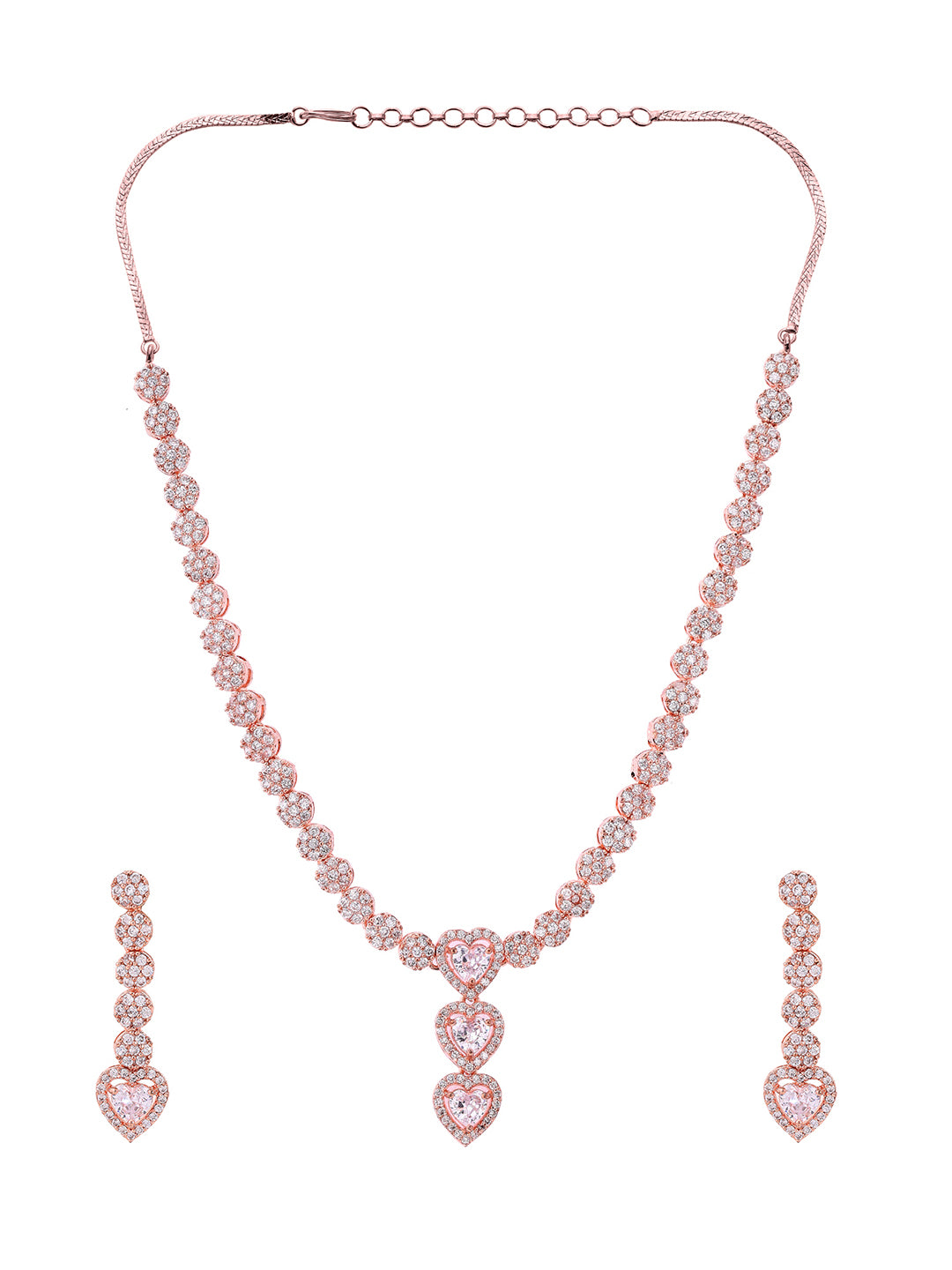 Priyaasi Lovely Love Shaped American Diamond Rose Gold Jewellery Set