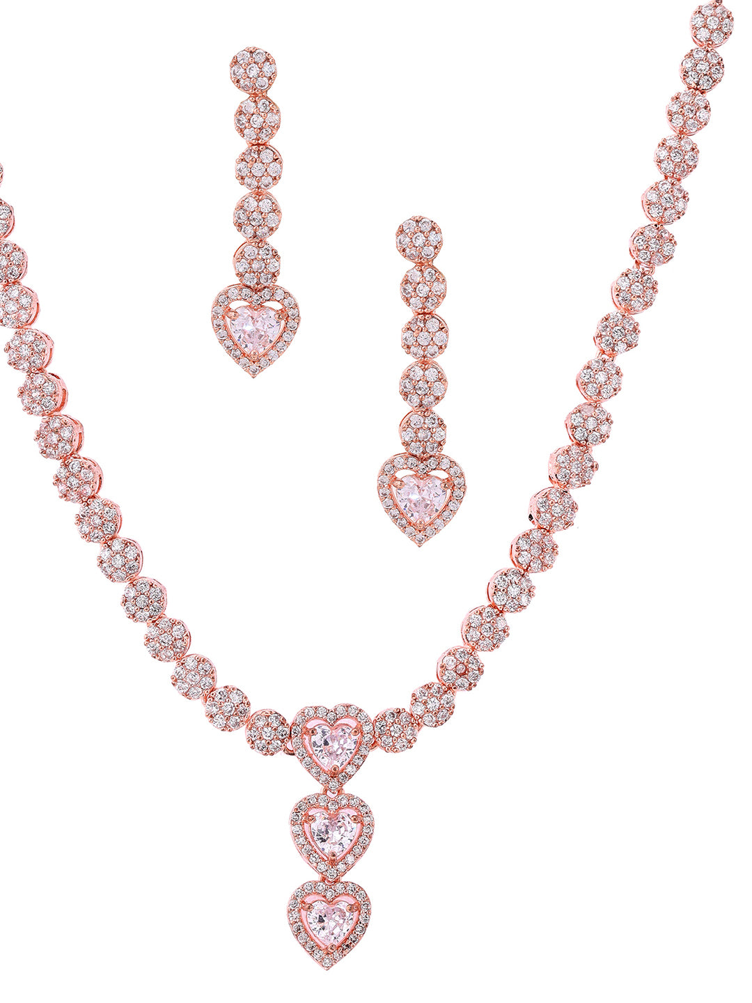 Priyaasi Lovely Love Shaped American Diamond Rose Gold Jewellery Set