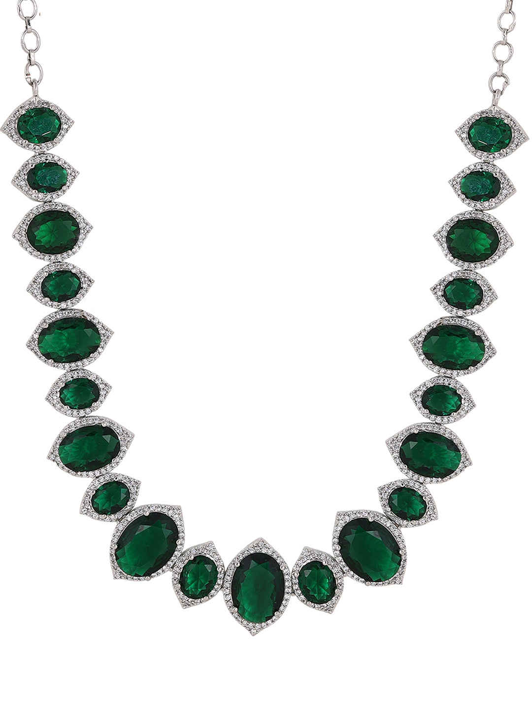 Priyaasi Oval Emeralds AD Design Elegant Necklace Green Drop Earrings Jewellery Set